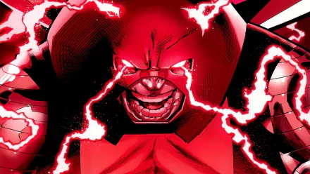 HD desktop wallpaper featuring Juggernaut from Marvel Comics, depicted with glowing red eyes and electric energy, set in a dynamic X-Men comic style.
