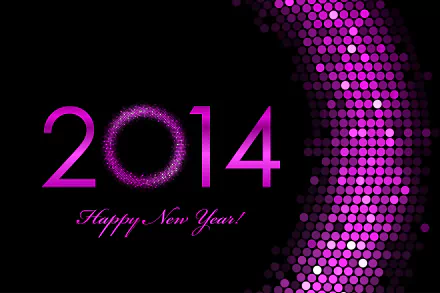 2014 New Year celebration design with vibrant pink dots on a black background, featured as a 4K Ultra HD holiday desktop wallpaper and background.