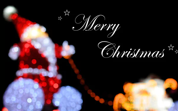 A festive 4K Ultra HD desktop wallpaper featuring a blurred Santa Claus figure with illuminated lights and the text Merry Christmas against a black background.