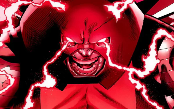 HD desktop wallpaper featuring Juggernaut from Marvel Comics, depicted with glowing red eyes and electric energy, set in a dynamic X-Men comic style.