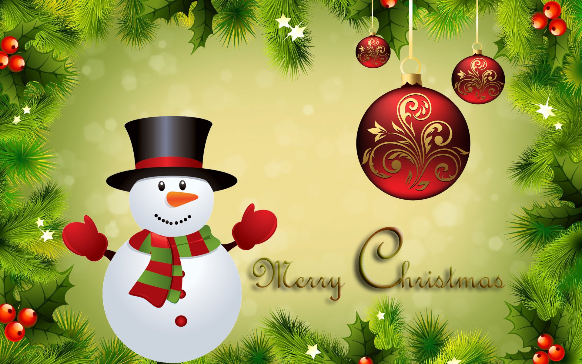 Festive Snowman \u0026 Ornaments: Holiday Cheer in HD Christmas Wallpaper, image size:1920x1200