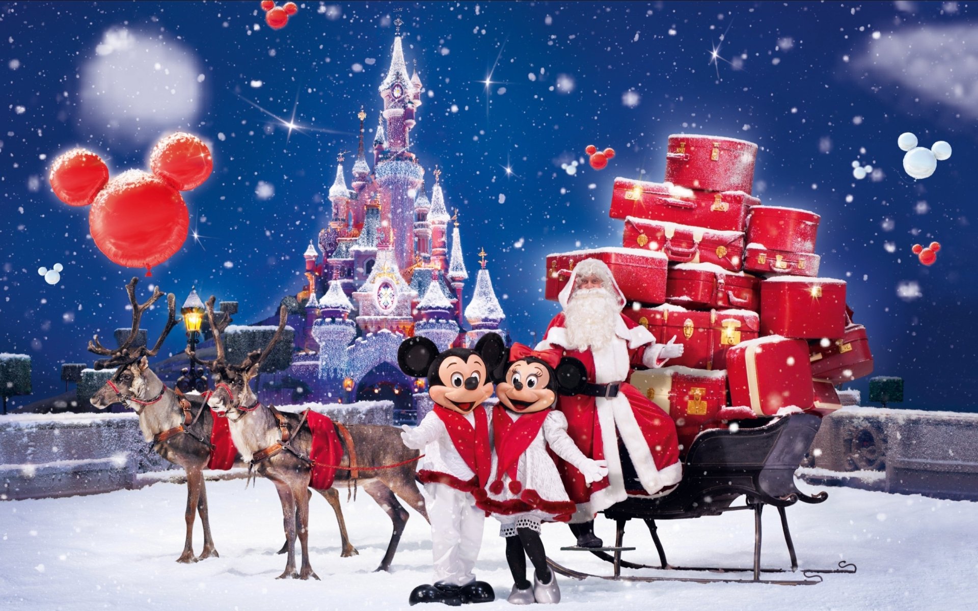 Download Sleigh Reindeer Santa Disneyland Holiday Christmas HD Wallpaper