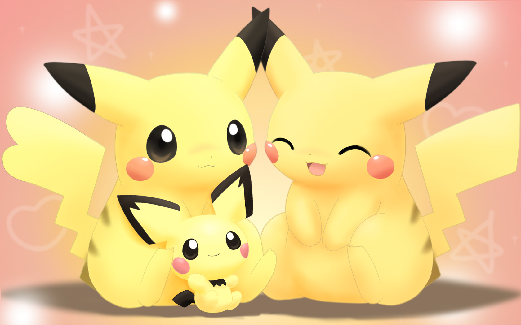 Pikachu Family, including Pikachu, Pichu, in a cute HD desktop wallpaper.
