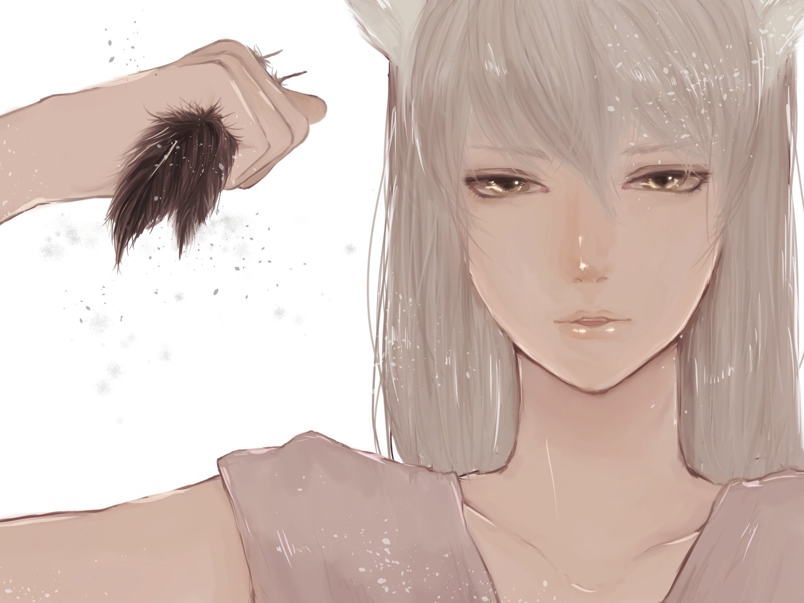 HD anime desktop wallpaper featuring Youko Kurama from Yu Yu Hakusho with soft, muted tones and a serene, focused expression.