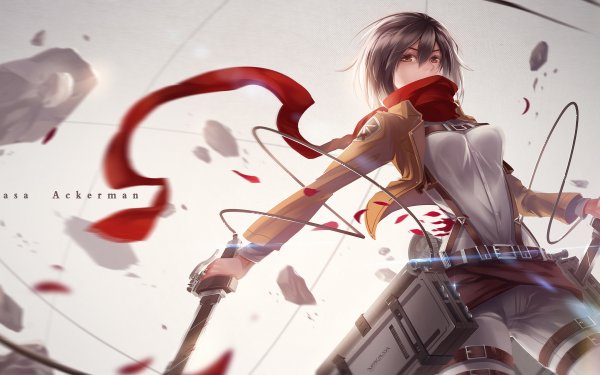Anime Attack On Titan Mikasa Ackerman Shingeki No Kyojin Black Hair Scarf Sword Jacket Brown Eyes HD Wallpaper | Background Image