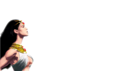 Comic-style HD PC desktop wallpaper/background of Isis (deity): left-profile portrait wearing a jeweled crown and ornate collar on a clean white background.