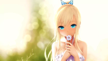 HD wallpaper of Sena Kashiwazaki from Boku Wa Tomodachi Ga Sukunai, featuring her with blonde long hair, aqua eyes, and holding a flower.