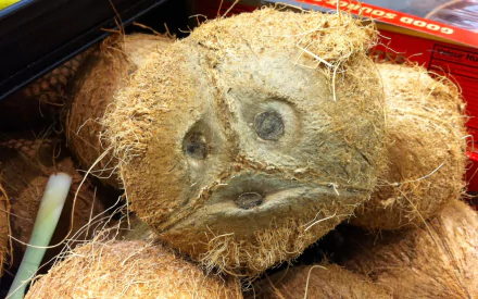 Close-up of coconuts with a textured, hairy exterior, showcasing their natural beauty. This HD image serves as an appealing desktop wallpaper and background.