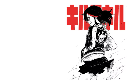 HD desktop wallpaper featuring Ryūko Matoi from Kill La Kill in a dynamic black and white illustration with bold red text.