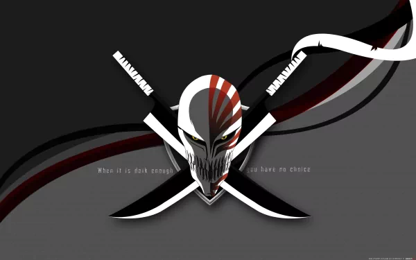 HD desktop wallpaper featuring an anime-inspired design from Bleach. The image showcases a stylized skull with red and black markings, crossed swords, and a dark background.