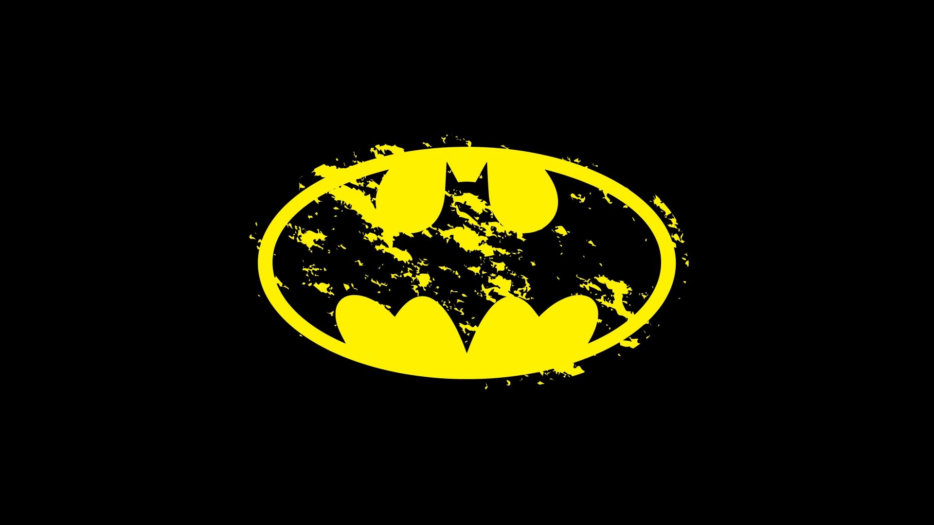 A vibrant yellow Batman symbol on a black background, capturing the essence of the iconic comic character. This HD wallpaper adds a striking touch to any desktop.