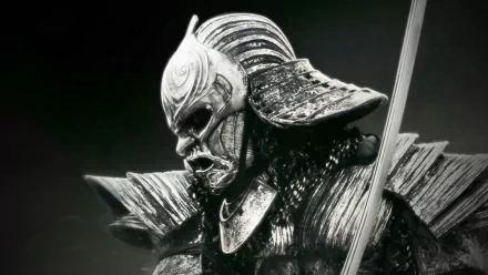 HD desktop wallpaper depicting a samurai from 47 Ronin in dramatic black and white, ready for battle with a sword.