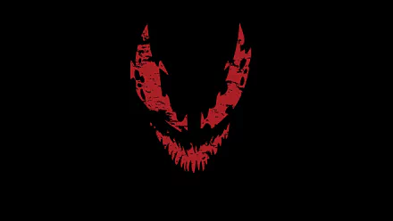 HD desktop wallpaper featuring Carnage from Marvel Comics, with a minimalist design showcasing his sinister red face against a black background for a striking visual effect.