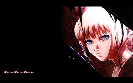 A striking HD anime wallpaper featuring a character from Claymore, showcasing vivid blue eyes and silver hair, surrounded by a dark, textured background.