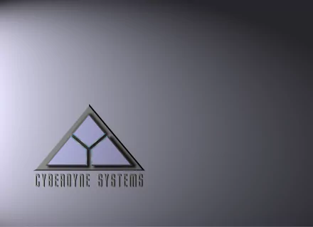 An HD desktop wallpaper featuring the Cyberdyne Systems logo, inspired by the iconic Skynet from the movie The Terminator.