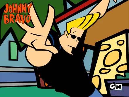 HD PC desktop wallpaper of TV show Johnny Bravo: the sunglasses-wearing, pompadour-sporting cartoon hero striking a pose against a colorful stylized backdrop.
