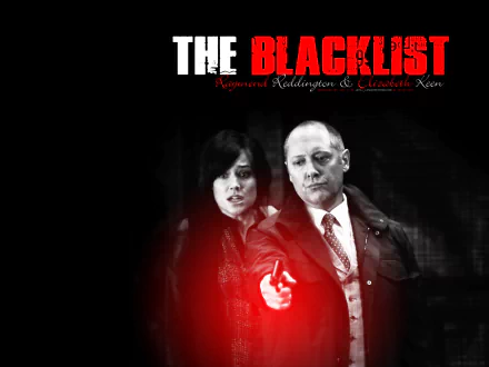 HD desktop wallpaper featuring Raymond Reddington and Elizabeth Keen from the TV show The Blacklist with the show title prominently displayed.