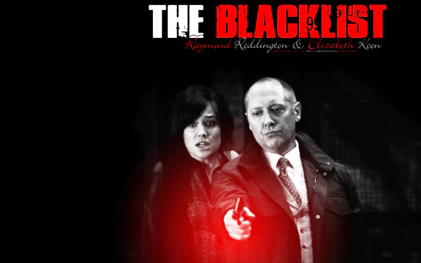 HD desktop wallpaper featuring Raymond Reddington and Elizabeth Keen from the TV show The Blacklist with the show title prominently displayed.