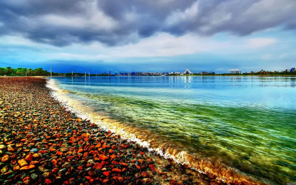A serene beach scene captured in high-definition - perfect for a relaxing desktop wallpaper.