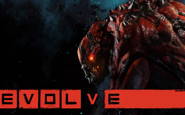 HD PC desktop wallpaper featuring a fierce, glowing-eyed monster from the video game Evolve, set against a dark, smoky background.