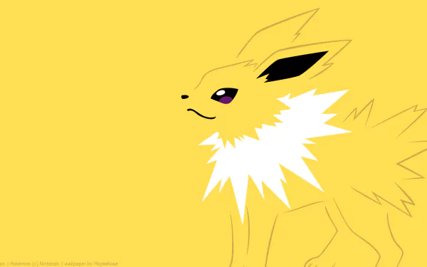 HD desktop wallpaper featuring Jolteon from the Pokémon anime series, part of the Eeveelutions. The minimalist design showcases Jolteon against a yellow background.