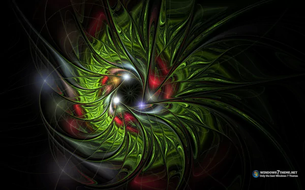 HD desktop wallpaper featuring an intricate green and red spiral design on a dark background.