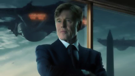 Robert Redford as Alexander Pierce in a striking scene from Captain America: The Winter Soldier, set against a futuristic backdrop. A captivating HD desktop wallpaper.