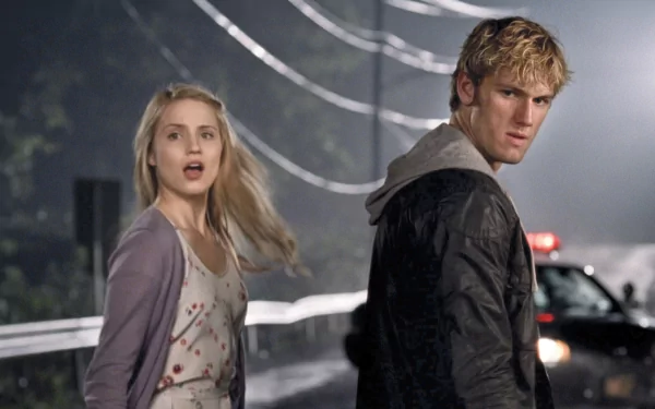 A high-definition wallpaper featuring a scene from the movie I Am Number Four, showcasing two characters in a tense moment, with dramatic lighting and a sense of urgency.