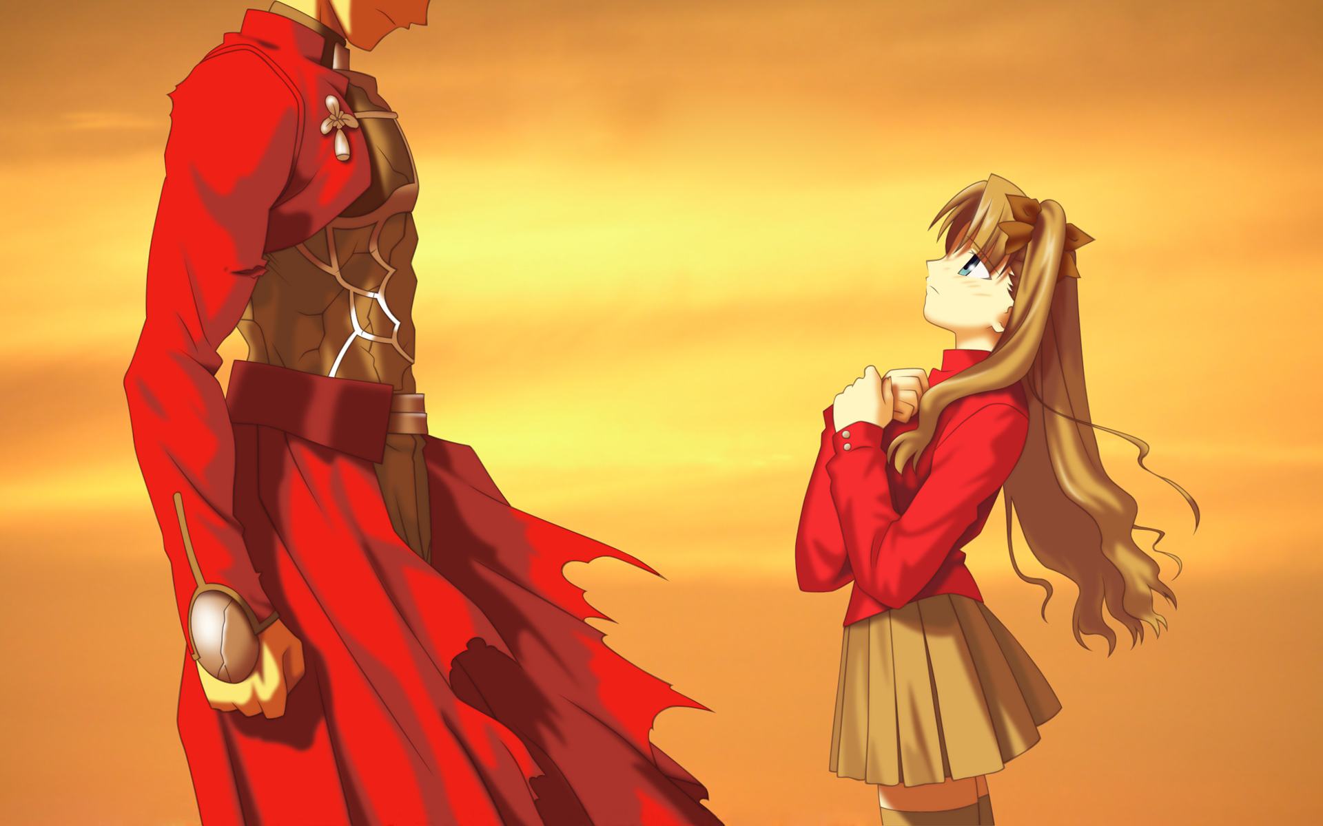 Rin Tohsaka and Archer (Fate/Stay Night) desktop wallpaper