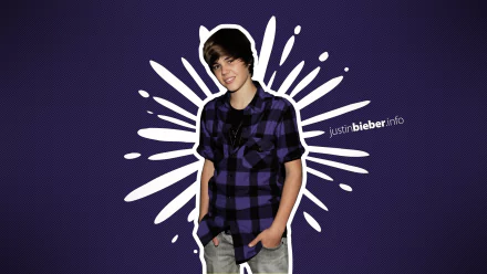 HD desktop wallpaper featuring a person in a purple plaid shirt with a stylized white burst background.
