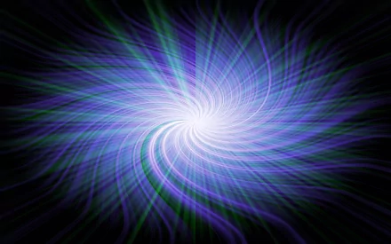 Abstract CGI wallpaper featuring swirling fractal patterns in vibrant blue and green hues, creating a captivating texture and dynamic shapes on a dark background.