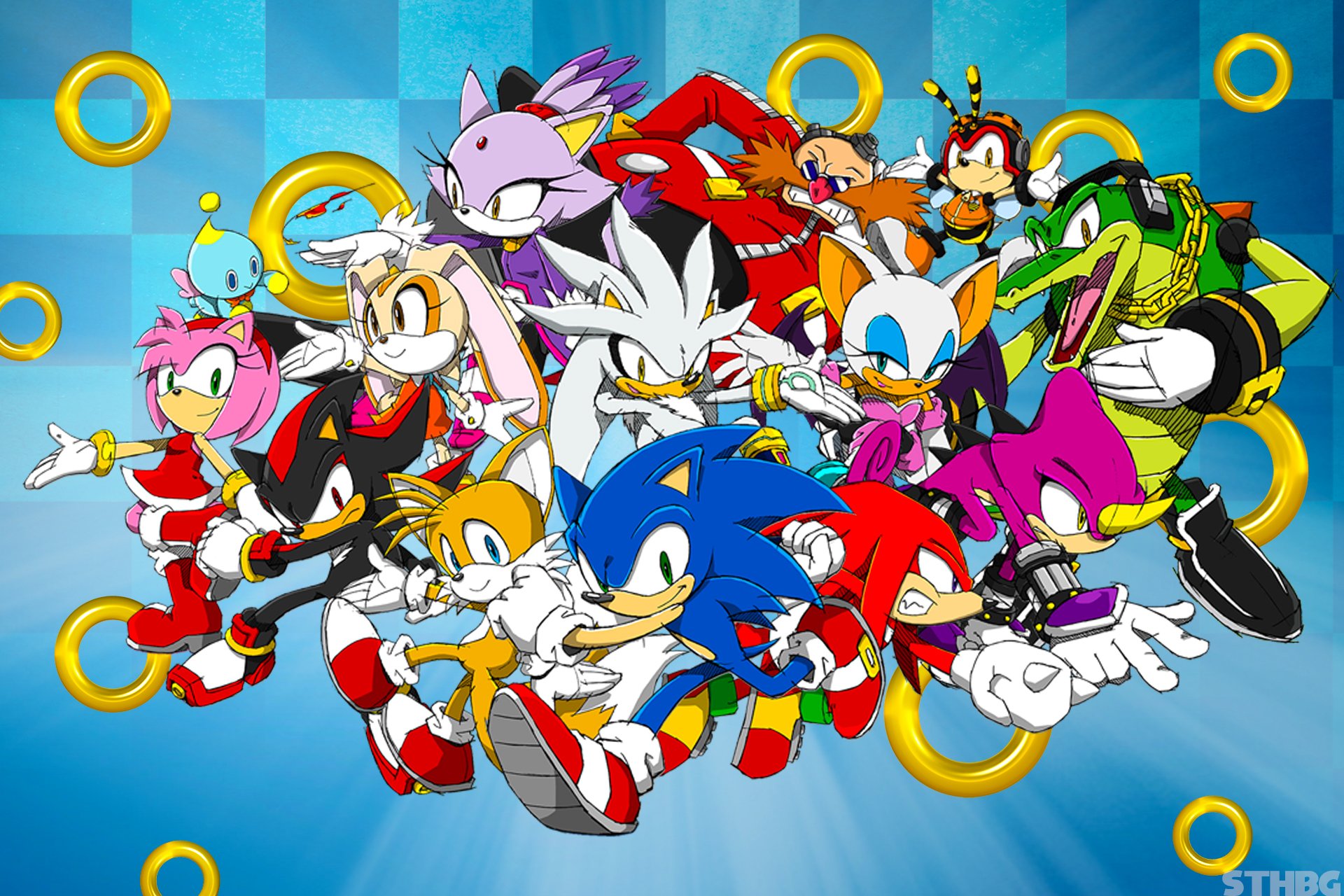 sonic and tails and knuckles and shadow and silver and amy