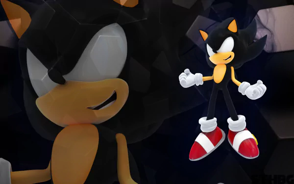 HD PC desktop wallpaper of Sonic X anime character Shadow the Hedgehog posed over a dark, abstract background.