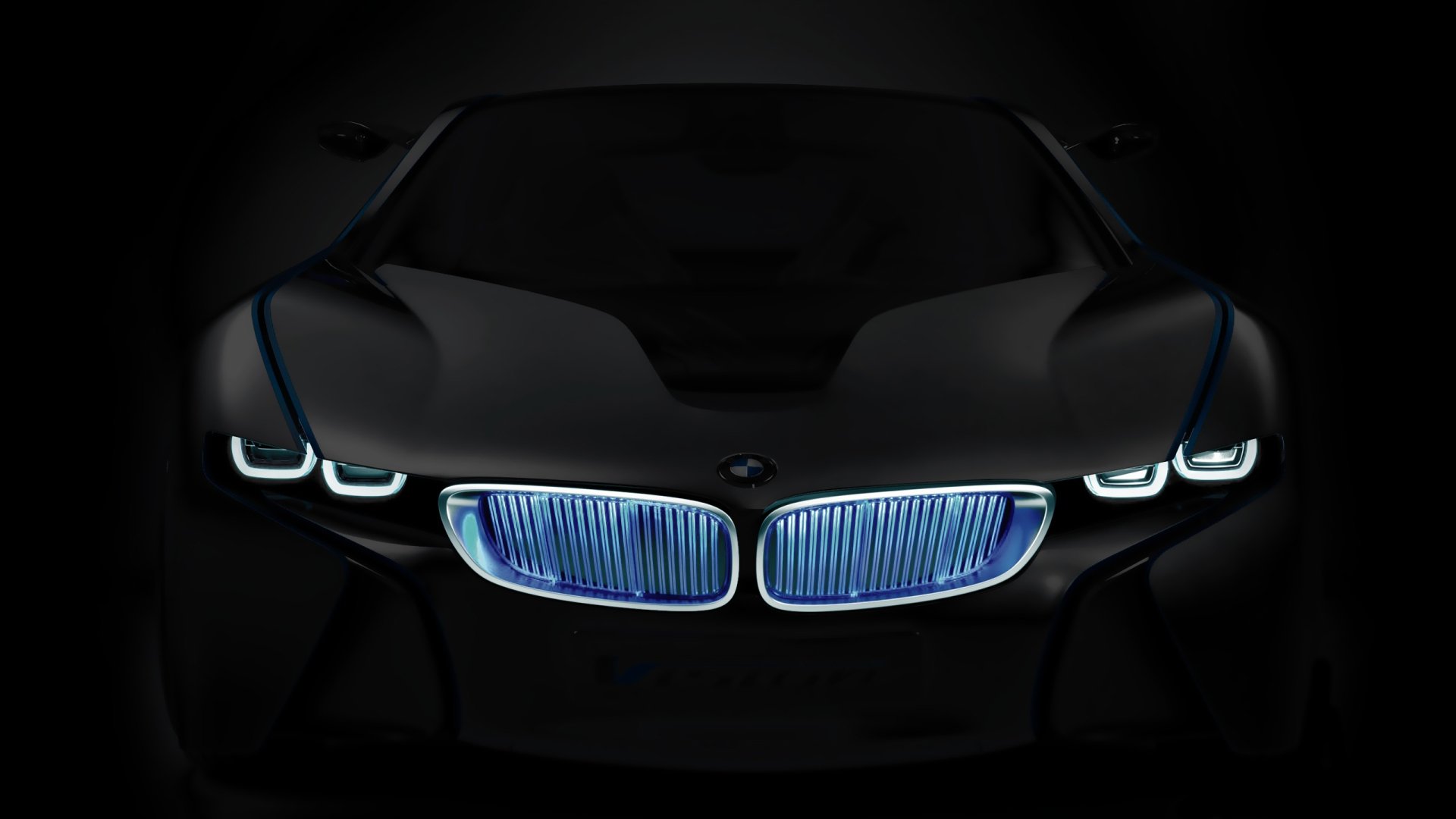 HD desktop wallpaper featuring a sleek, futuristic car from the movie Mission: Impossible - Ghost Protocol, emphasizing the glowing front grille and headlights against a dark background.