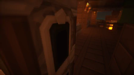 HD Minecraft PC desktop wallpaper showing a dimly lit, detailed interior scene from the video game with warm lighting and textured blocks.