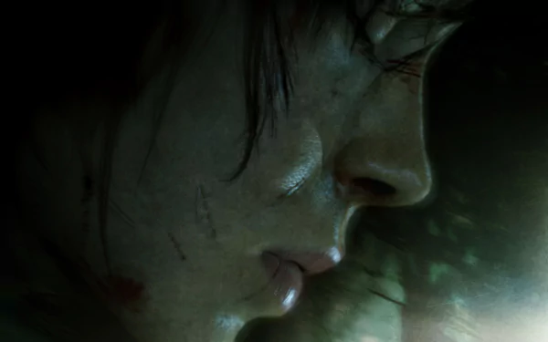 HD PC desktop wallpaper featuring a close-up of a character from the video game Beyond: Two Souls, highlighting intense, moody facial details.