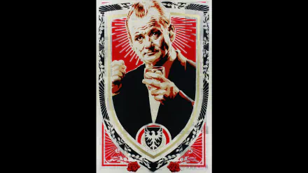 HD desktop wallpaper featuring a stylized graphic of Bill Murray within a decorative playing card design.