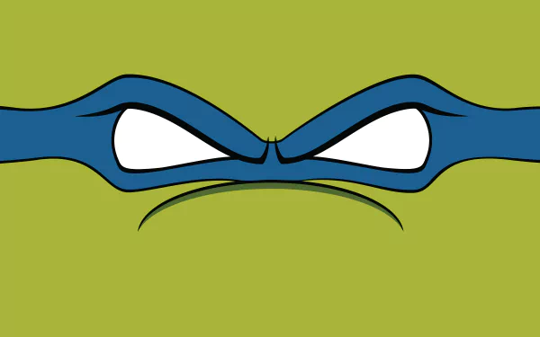 Comic-style close-up of a Teenage Mutant Ninja Turtle's green face with blue mask and narrowed eyes — 4K Ultra HD PC desktop wallpaper background.