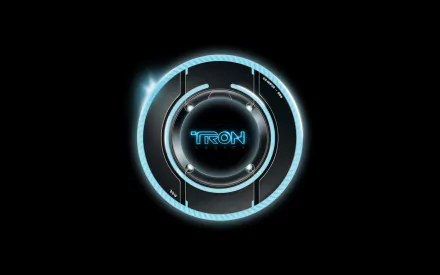A sleek HD desktop wallpaper featuring the iconic logo from TRON: Legacy, showcasing a futuristic design with a glowing blue outline against a black background.