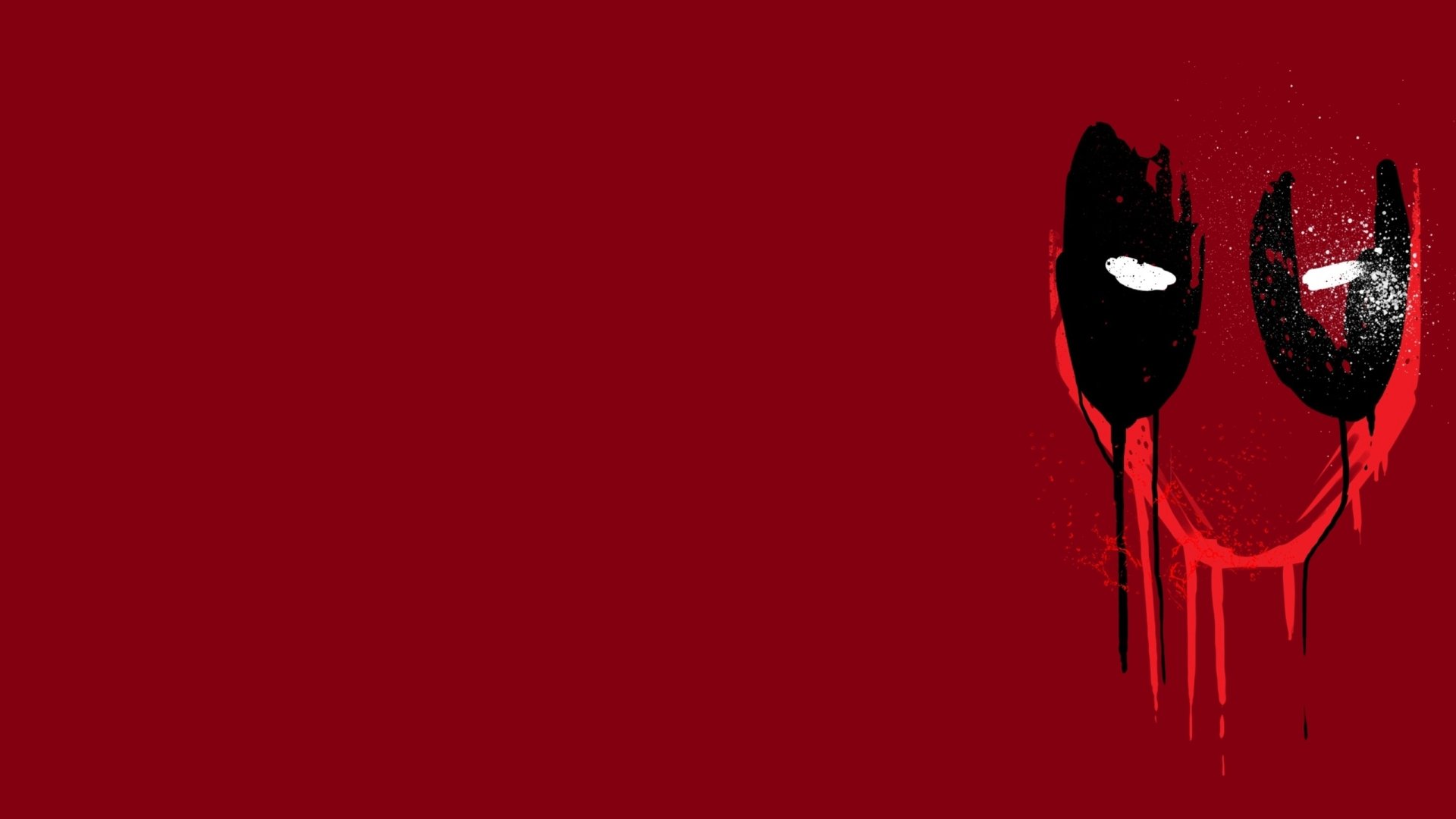 A striking HD desktop wallpaper showcasing Deadpool against a bold red background, capturing the character's iconic mask and playful yet rebellious spirit.