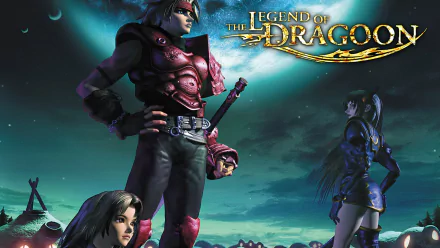 HD PC desktop wallpaper featuring characters from the video game The Legend of Dragoon against a dramatic, glowing night sky background.