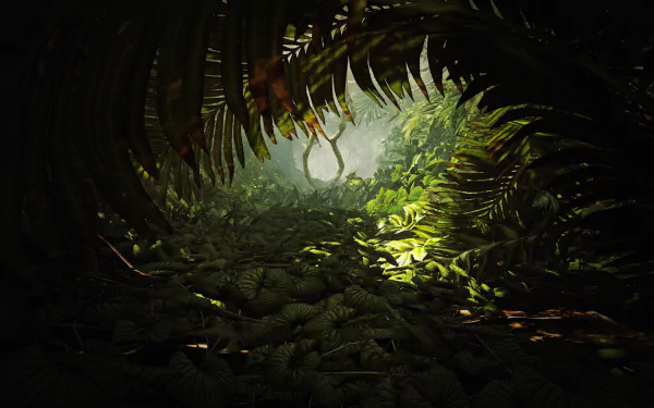 A lush jungle scene from Call of Duty: Ghosts, featuring vibrant greenery and dappled light, serves as a stunning HD desktop wallpaper and background for fans of the game.