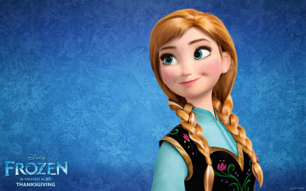 HD desktop wallpaper featuring Anna from the movie Frozen, set against a textured blue background with the movie's logo.