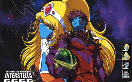 HD desktop wallpaper featuring animated characters from Daft Punk's Interstella 5555.
