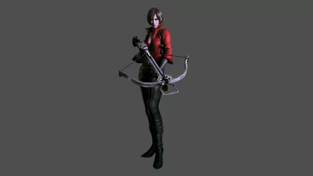 A striking HD PC desktop wallpaper featuring a character from Resident Evil 6, showcasing a confident figure wielding a crossbow against a gray background.