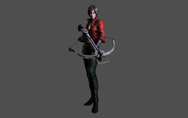 A striking HD PC desktop wallpaper featuring a character from Resident Evil 6, showcasing a confident figure wielding a crossbow against a gray background.