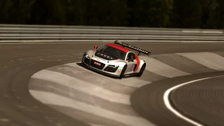 Gran Turismt6 / Gran Turismo 6 video game 4K Ultra HD PC desktop wallpaper: white-and-red race car carving a curbed corner on a sunlit racetrack.