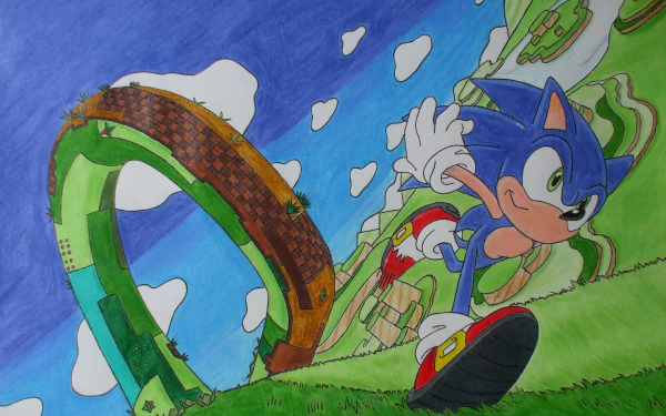 Vibrant HD wallpaper featuring Sonic the Hedgehog from the video game Sonic Lost World, showcasing Sonic running through a colorful landscape with a looped track in the background.