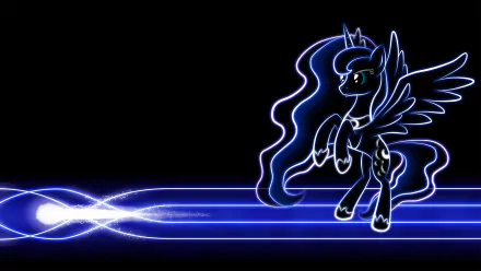 HD desktop wallpaper featuring Princess Luna from My Little Pony: Friendship Is Magic, showcasing her elegant silhouette against a sleek black background with blue light accents.
