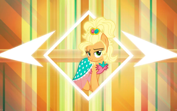 Vector art of Applejack from My Little Pony: Friendship Is Magic, set against a vibrant geometric background in 4K Ultra HD desktop wallpaper quality.